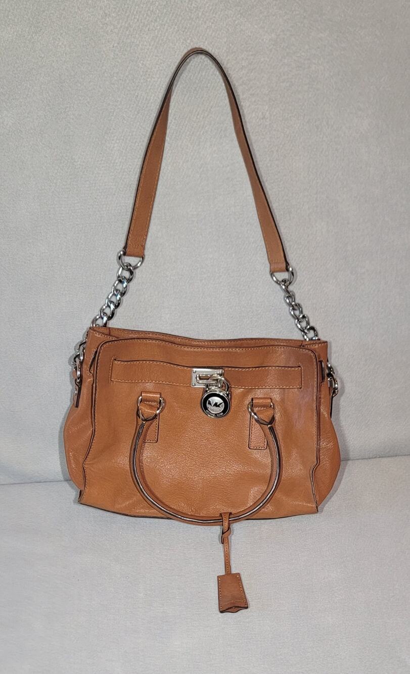 Michael Kors Hamilton Medium East West Satchel Bag Brown Logo